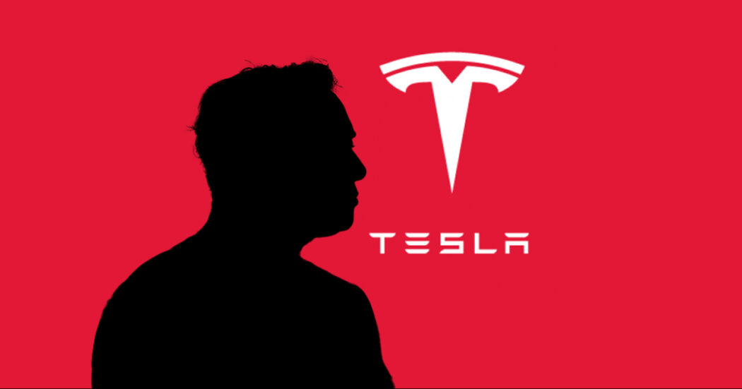elon musk shadow with defocused tesla logo