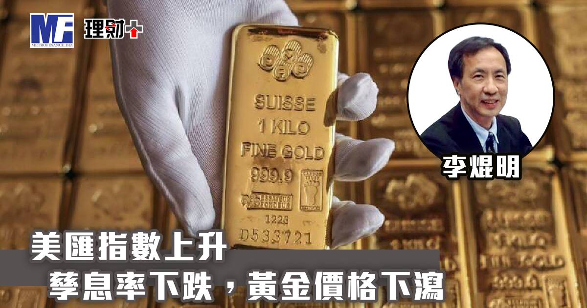 美匯指數上升，孳息率下跌，黃金價格下瀉
